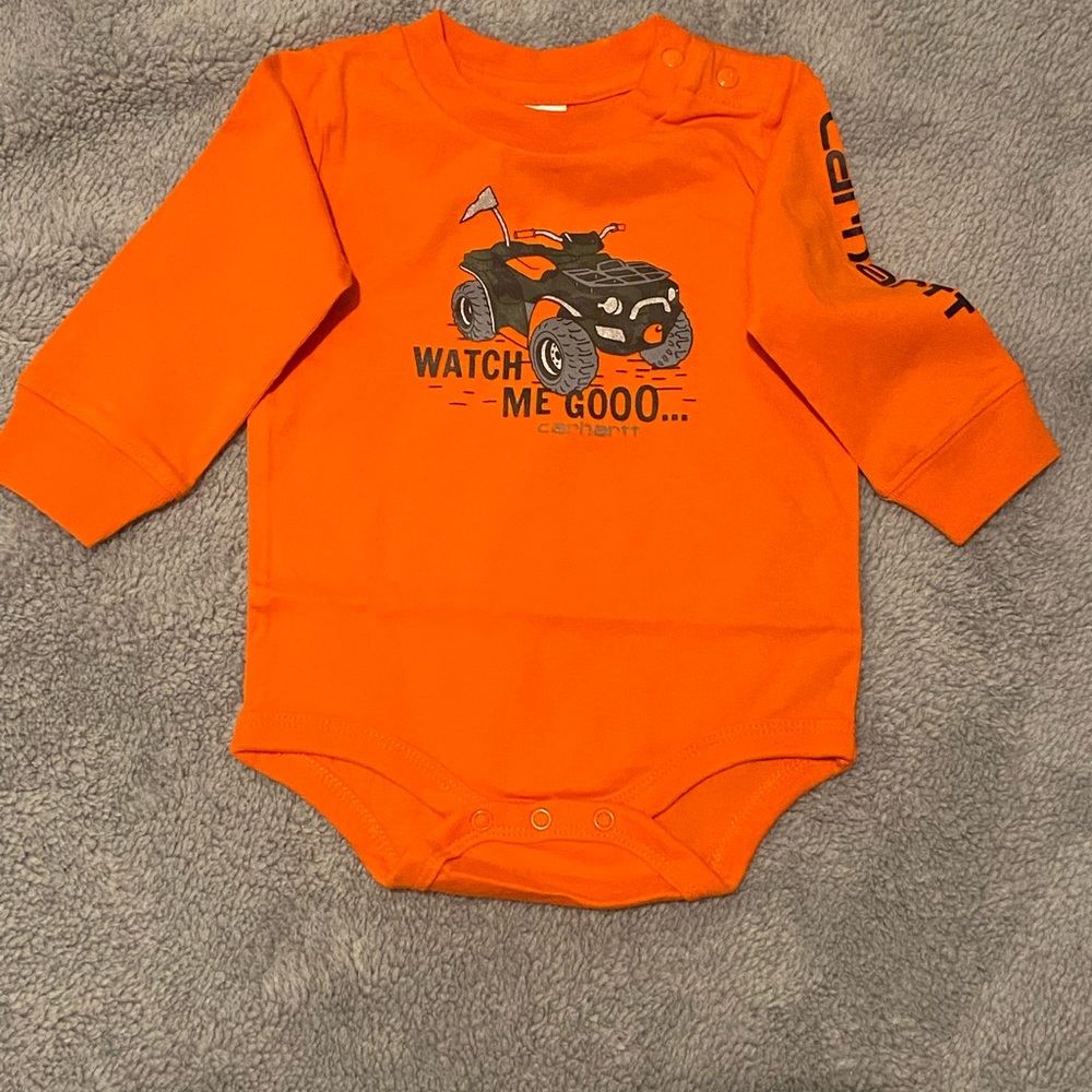 Carhartt Baby Boy Orange Long Sleeve Truck Bodysuit Snap Onesie Cotton 6 Month